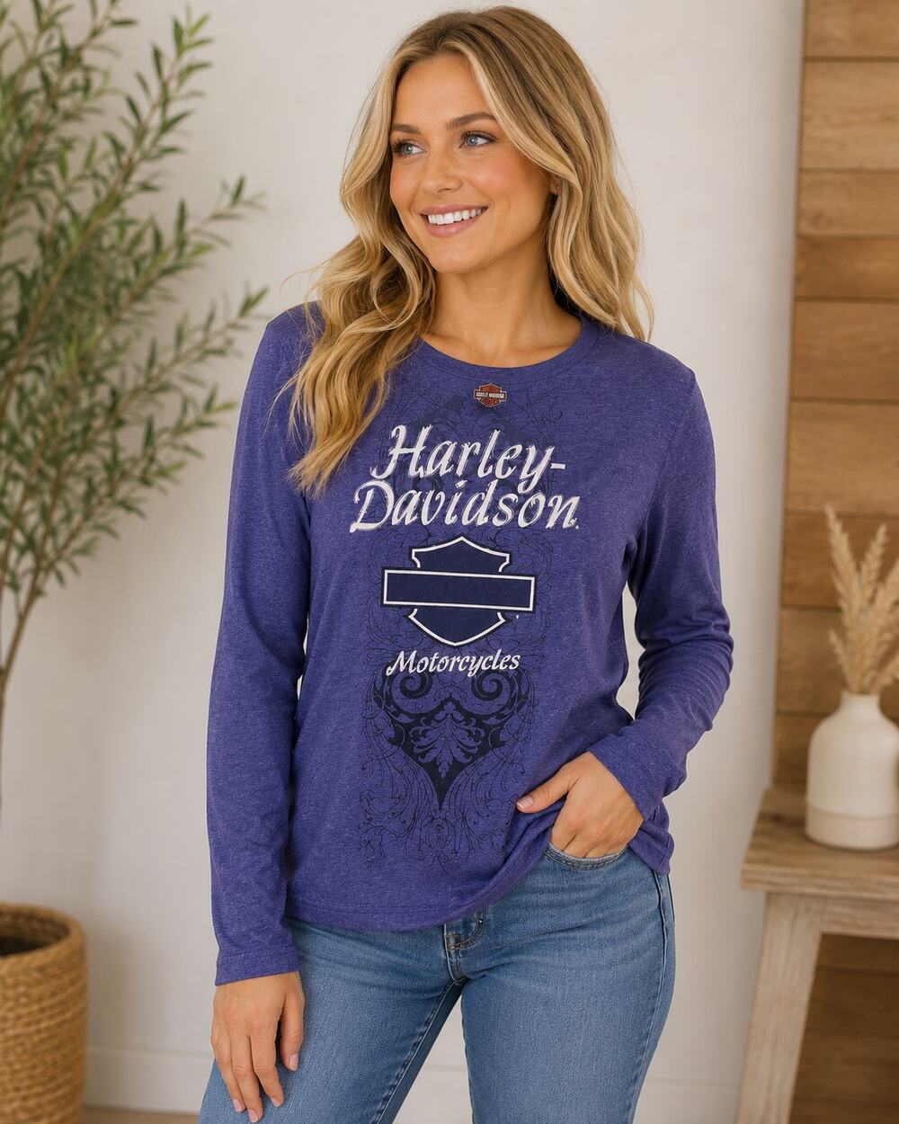 Harley-Davidson Women's Purple Long Sleeve‎ Graphic Tee Shirt Motorcycle Biker